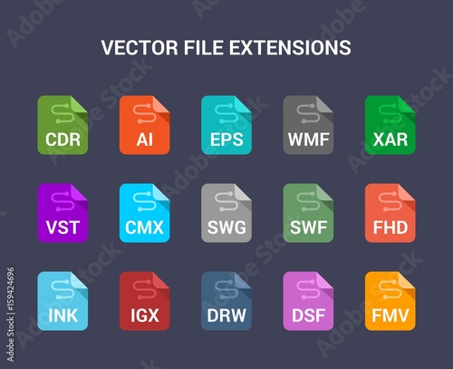 Vector file extensions. Flat colored vector icons