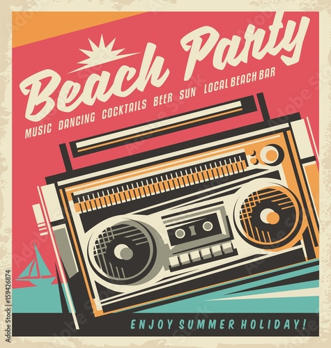 Beach party retro poster 
