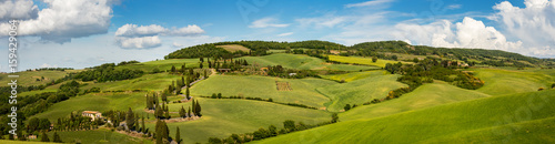 Beautiful and miraculous colors of green spring panorama landscape of Tuscany  Italy.