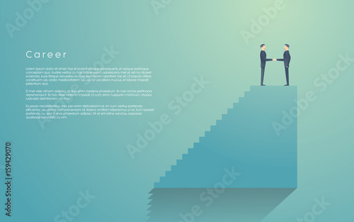 Businessman receiving job promotion in career from his boss. Corporate ladder vector symbol with two businessmen doing handshake.