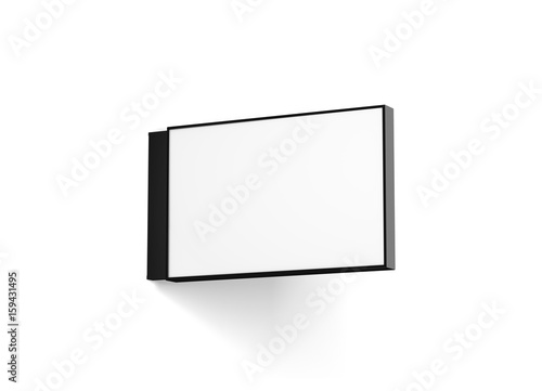 Blank horizontal store signage design mockup isolated, 3d rendering. Empty rectangular light box mock up. Clear shop lightbox template. Street sign hanging, mounted on the wall. Signplate. photo