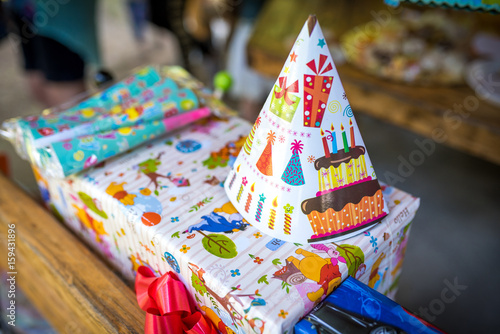Birthday hat and presents on a children's party
