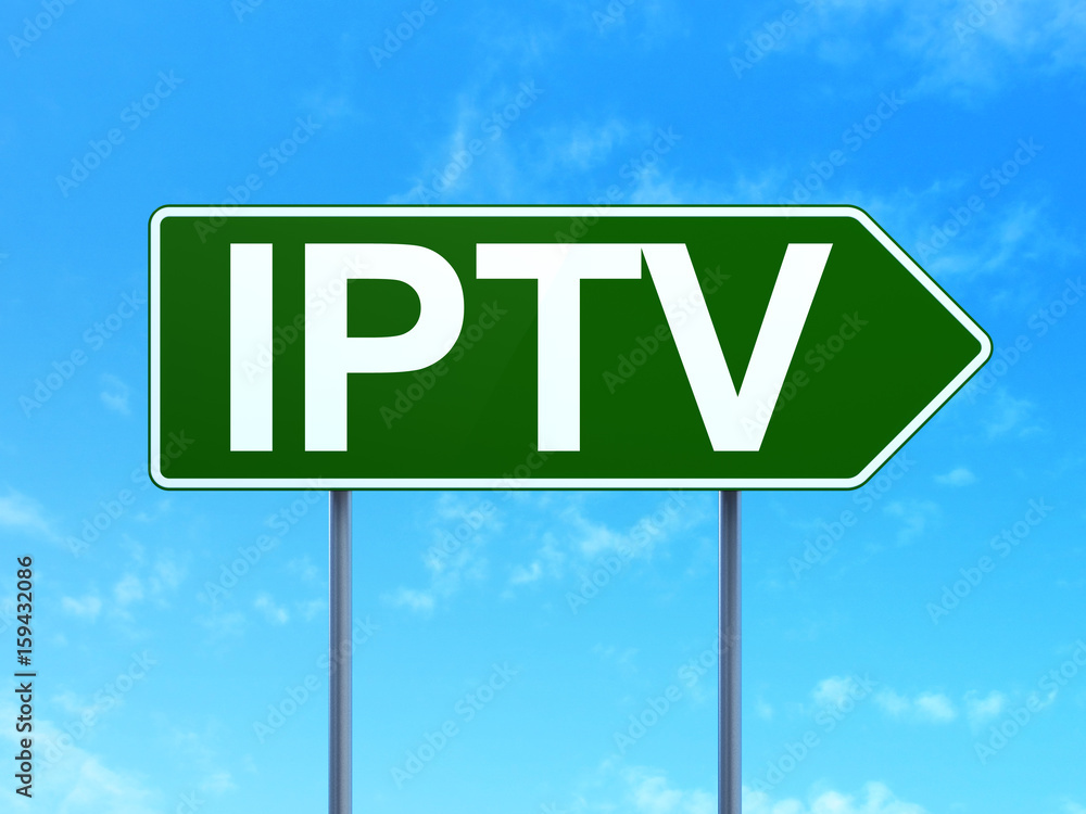 Web design concept: IPTV on road sign background Web design concept: IPTV on road sign background