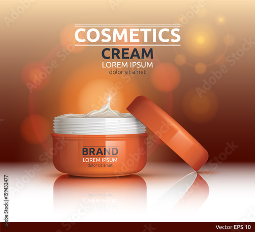 Moisturizing Cream cosmetic ads template. Hydrating face lotion. Mockup 3D Realistic illustration. Sparkling background colors