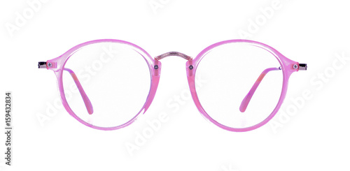 Classic pink round glasses isolated on white background