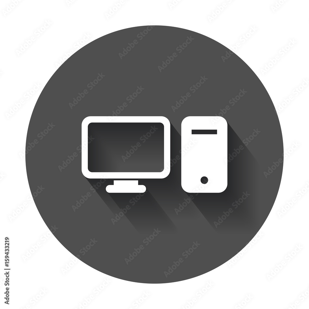 Computer vector illustration. Monitor flat icon with long shadow. Computer vector illustration. Monitor flat icon with long shadow.