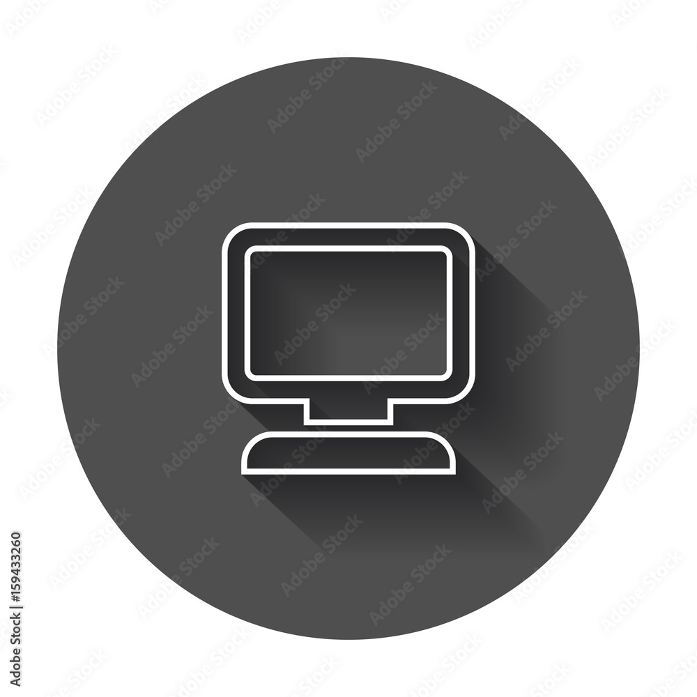 Computer vector illustration in line style. Monitor flat icon with long shadow. Computer vector illustration in line style. Monitor flat icon with long shadow.
