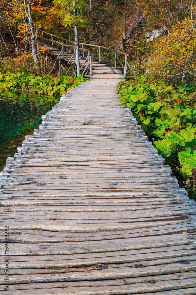 Wood path in the Plitvice lake national park Wood path in the Plitvice lake national park