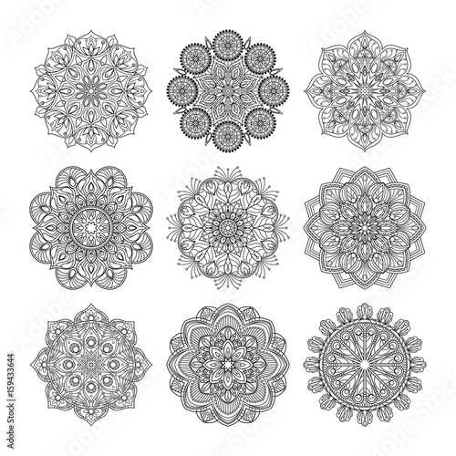 Vector illustration of indian mandalas. Old asian and arabic round texture isolate on white background