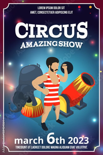 Poster design of circus show. Magic carnival illustrations in cartoon style