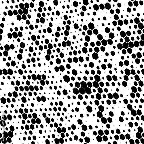 Seamless geometric black and white ornament generated by random hexagons