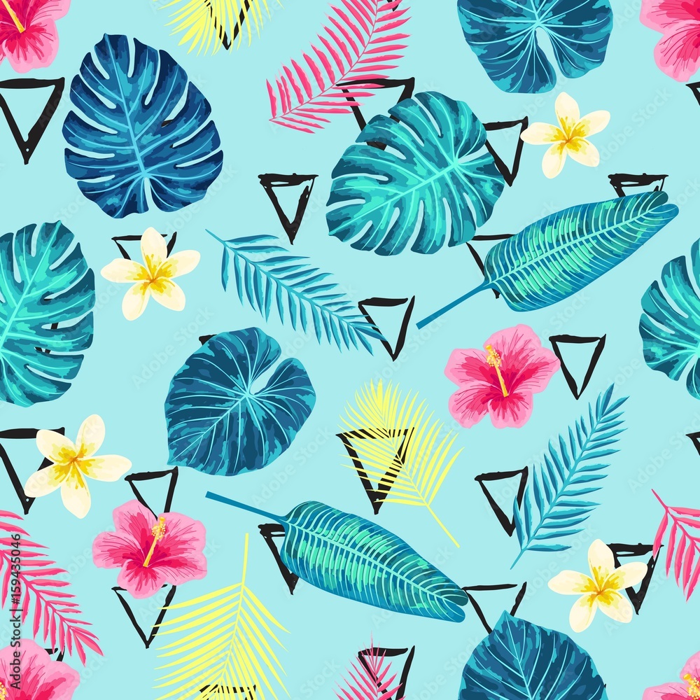 Obraz premium Seamless Tropical Exotic Palm Leaves Pattern.