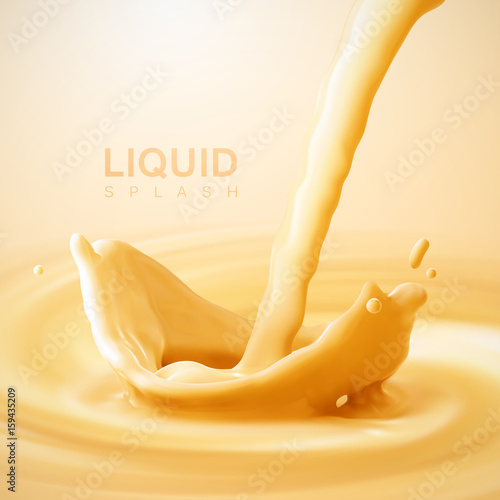 Pouring liquid crown splash on swirling whirlpool creamy background.