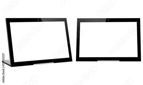 Touch screen advertising player. Tablet computers with blank screens isolated. Vector illustration