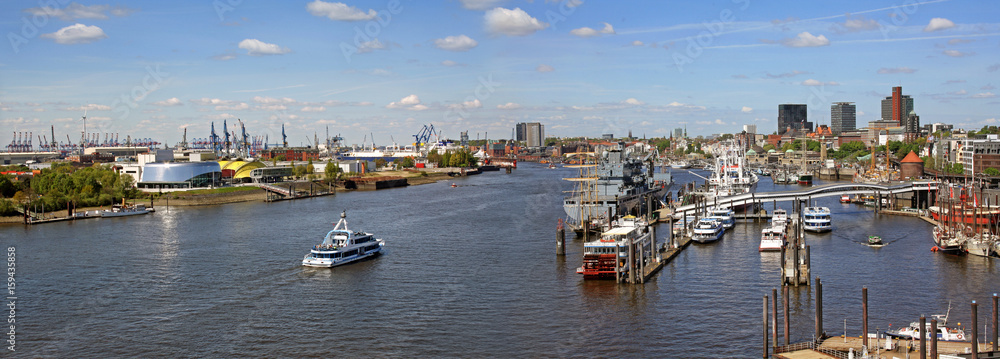 Panoramic view of Hamburg port and river Elbe