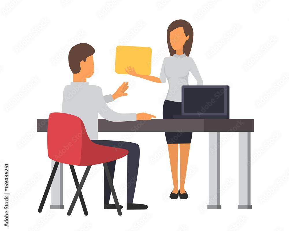 Man andwoman working at office. Business office vector Man andwoman working at office. Business office vector