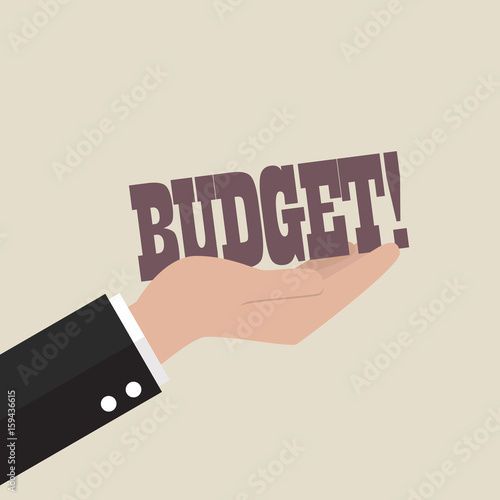 Big hand holding budget word