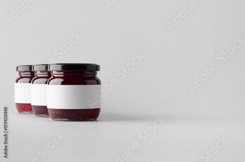 Cherry Jam Jar Mock-Up - Three Jars. Blank Label