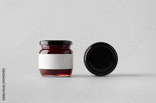 Cherry Jam Jar Mock-Up - Two Jars. Blank Label photo