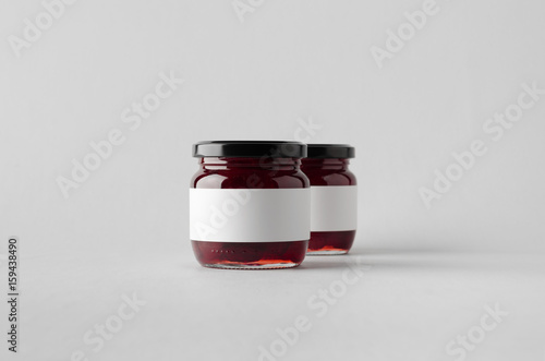 Cherry Jam Jar Mock-Up - Two Jars. Blank Label