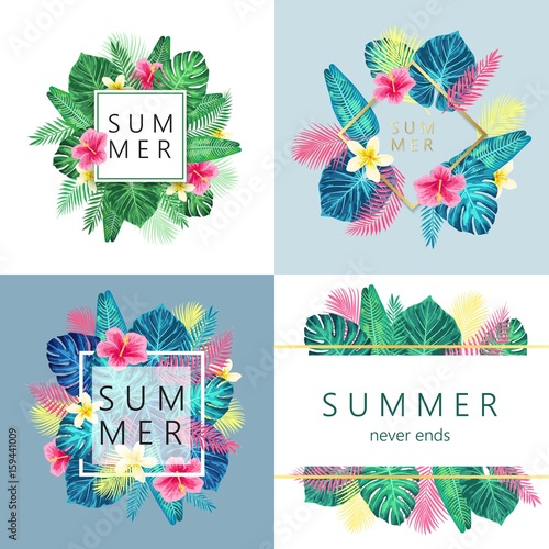 Set of summer exotic and tropic card design.