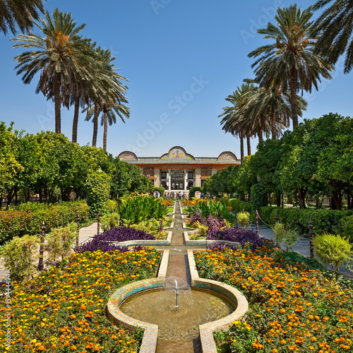 Narenjestane Qavam Garden in Shiraz with Persian Landscaping and Small Canals Leading to Pavilion