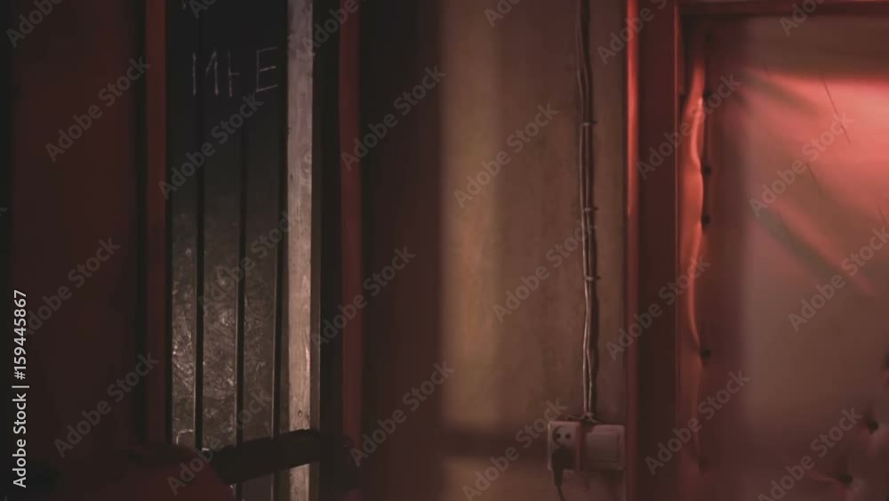 Exhausted guy trying to get out of the locked room. Exhausted guy trying to get out of the locked room.