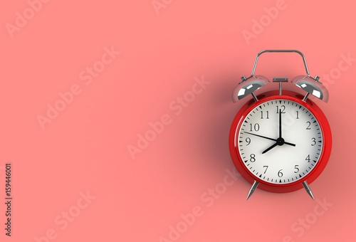 Alarm clock on red background, 3D rendering