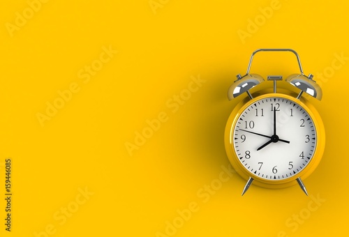 Alarm clock on yellow background, 3D rendering