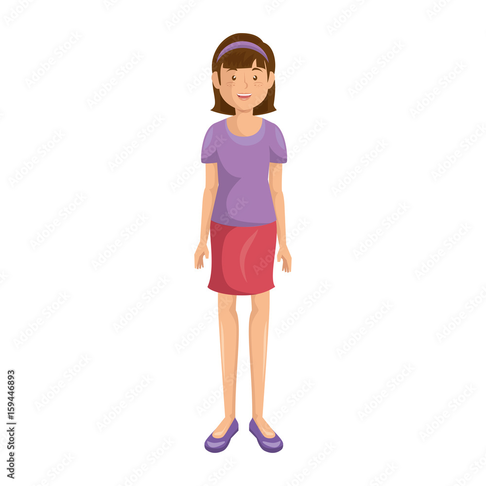 cartoon girl wearing casual clothes icon over white background colorful design vector illustration
