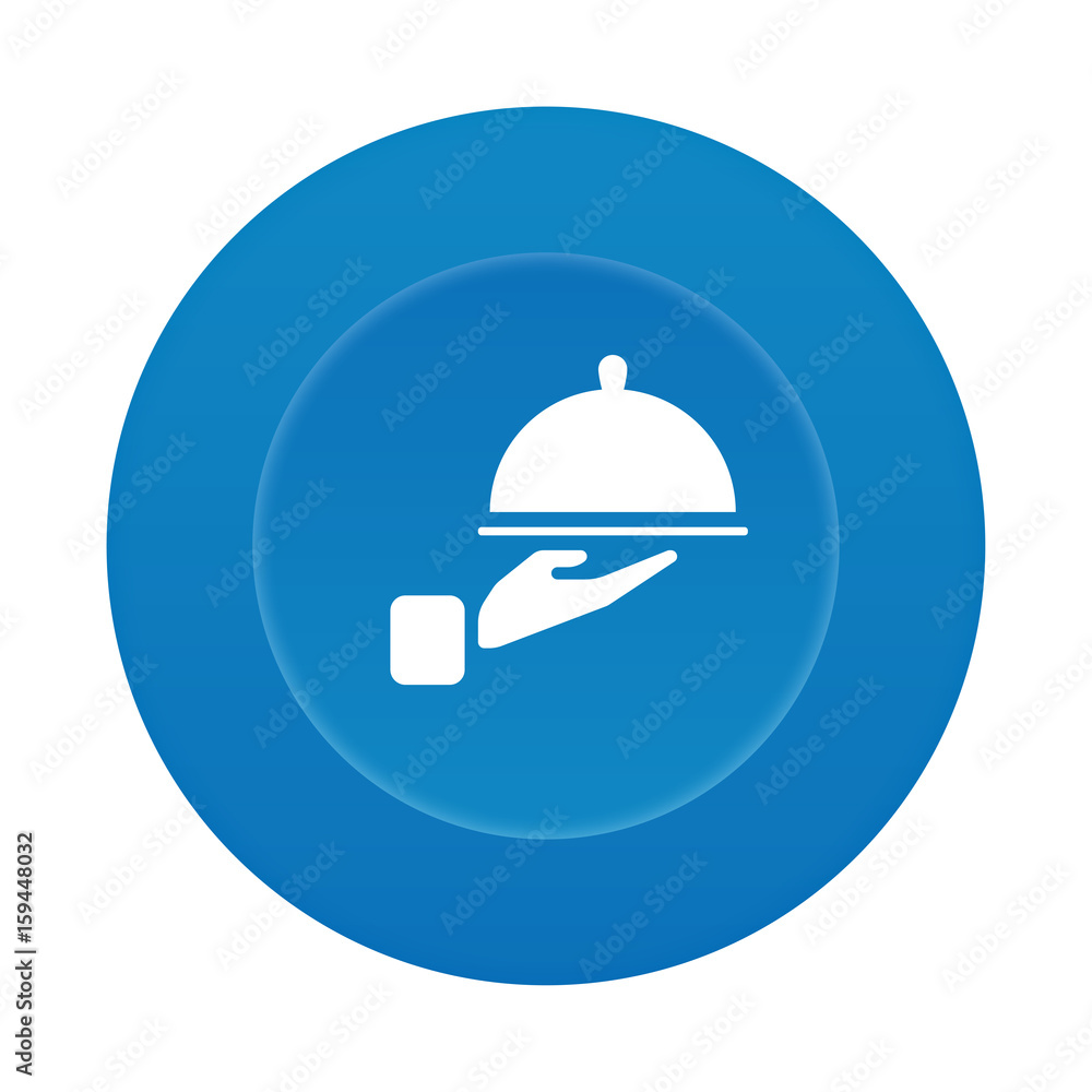 Runder 3D Button - Kellner serviert Essen Runder 3D Button - Kellner serviert Essen
