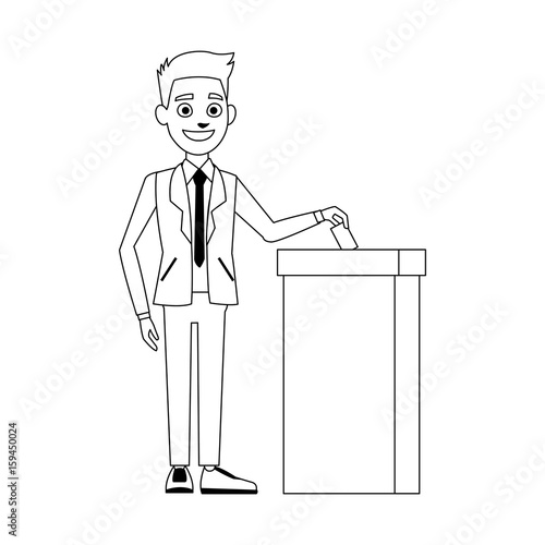 man voting at ballot box democracy concept vector illustration © Jemastock