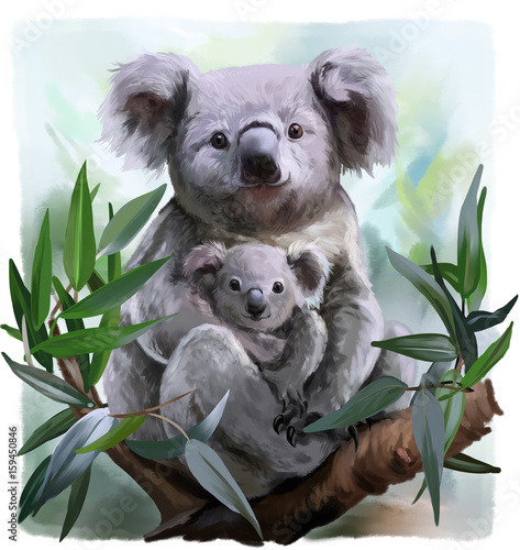 Obraz na płótnie Koala i jej malowanie akwarelą dziecka