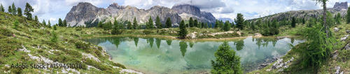 Panoramic view of lake and mountains, Italian Alps