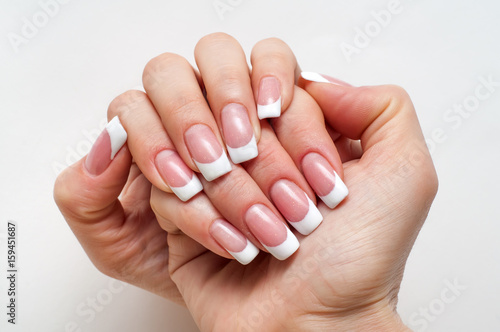 Wedding French manicure on long square nails 