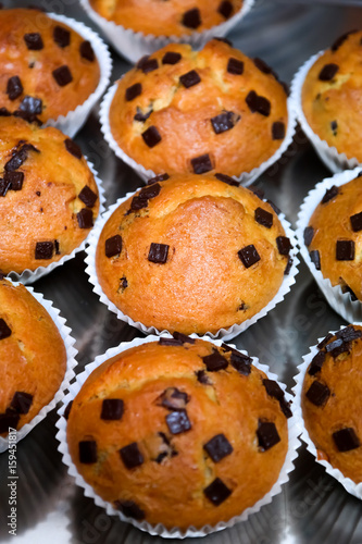 Muffins with chocolate closeup