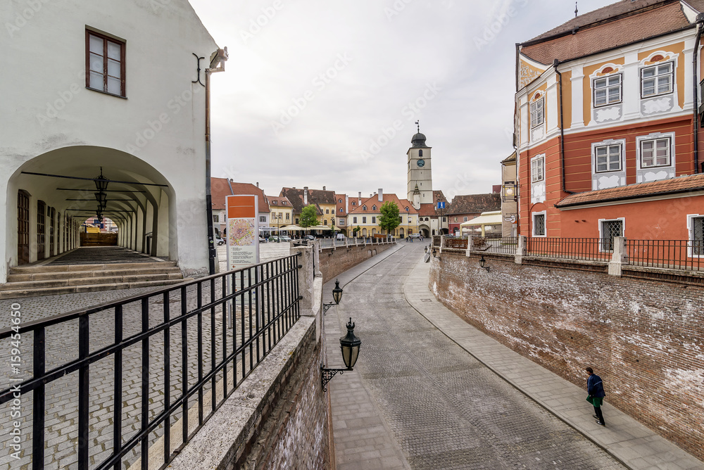 Piata Mica, small square, from Liars' Bridge Sibiu, Romania, in a moment of tranqulity