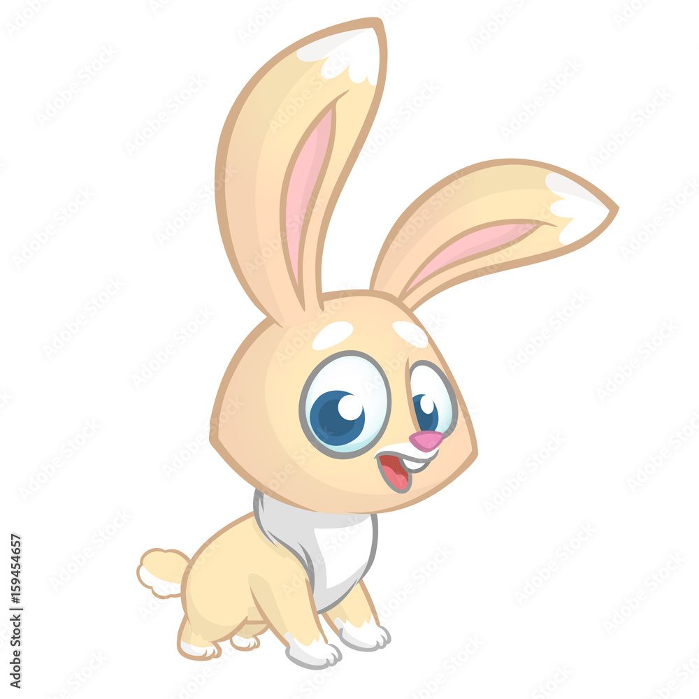 Fototapeta premium Happy rabbit cartoon isolated on white background. Vector illustration of a cute bunny. 