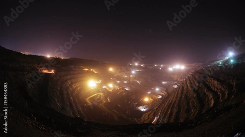 Iron ore. Panning timelapse of opet pit mine