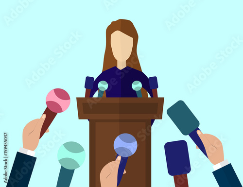 Press Conference, Public Speaker vector illustration in flat style