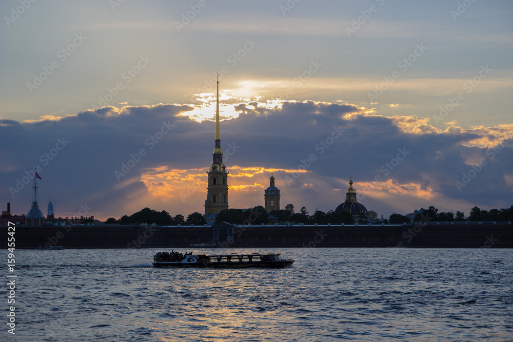 Peter and Paul's fortress on sunset, St. Petersburg