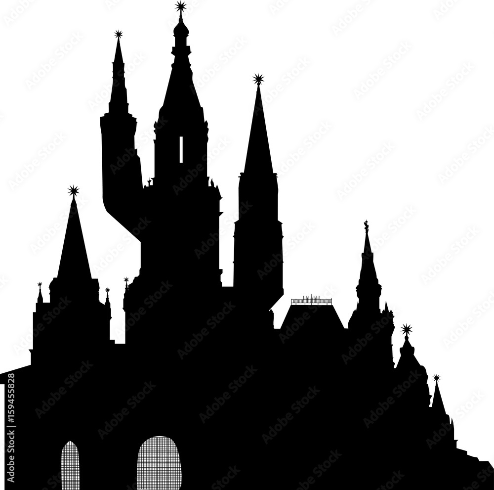 castle large silhouette isolated on white