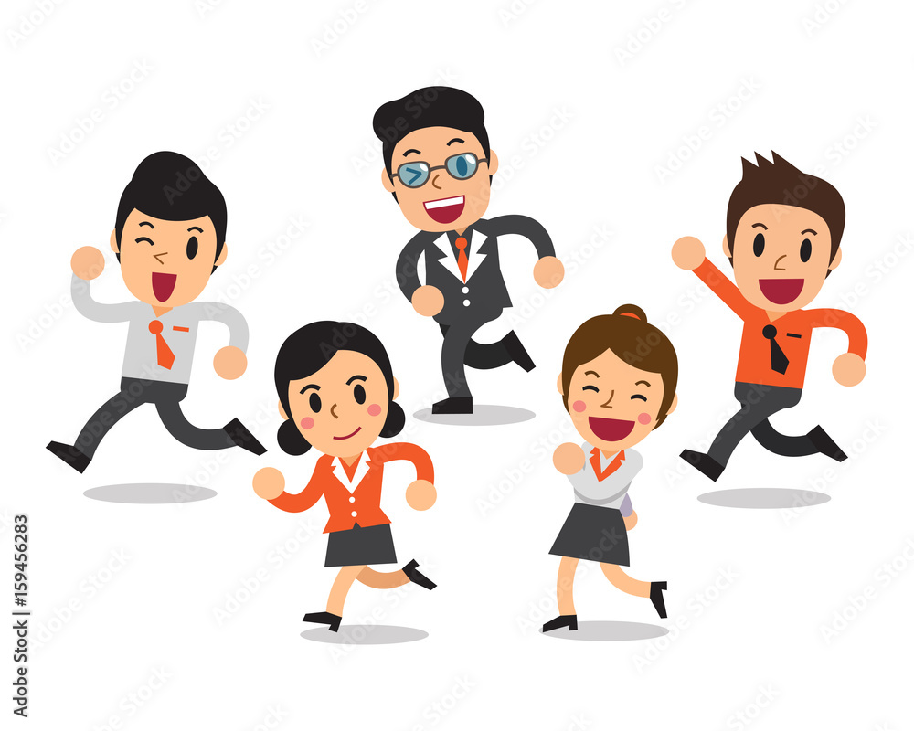 Group of cartoon business men and business women running Group of cartoon business men and business women running