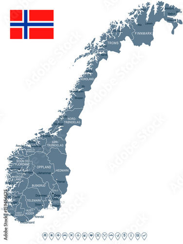 Obraz na plátne Norway - map and flag - illustration
