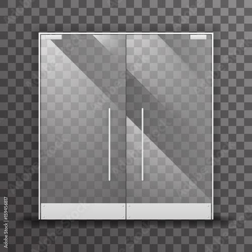 Closed transparent isolated shop double doors realistic glass architectural design interior element vector illustration