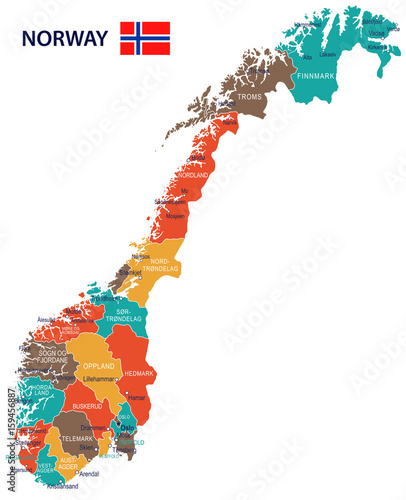 Norway - map and flag - illustration
