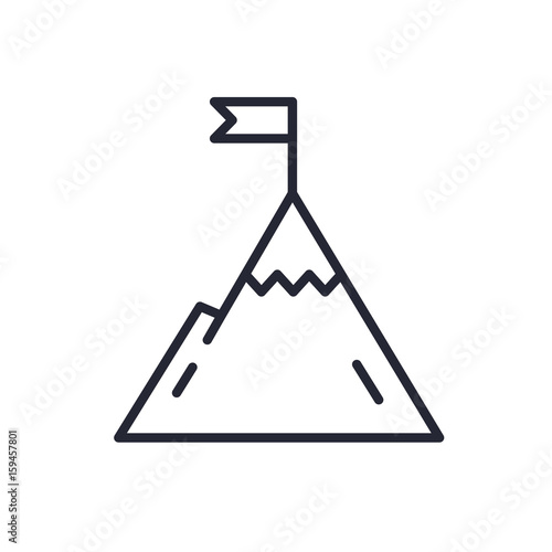Mountain with flag on a peak. Leadership illustration. Success icon. Line design