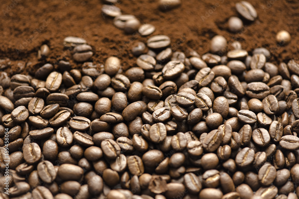 Mix kinds of coffee, ground coffee beans and roasted Mix kinds of coffee, ground coffee beans and roasted