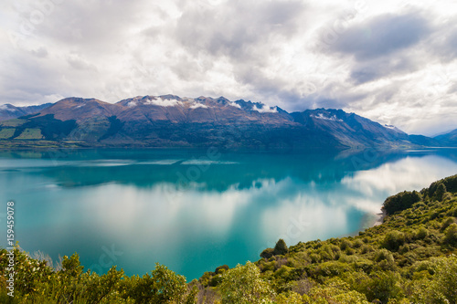 Fototapeta Naklejka Na Ścianę i Meble -  Mountain & reflection lake from view point on the way to Glenorchy, New Zealand