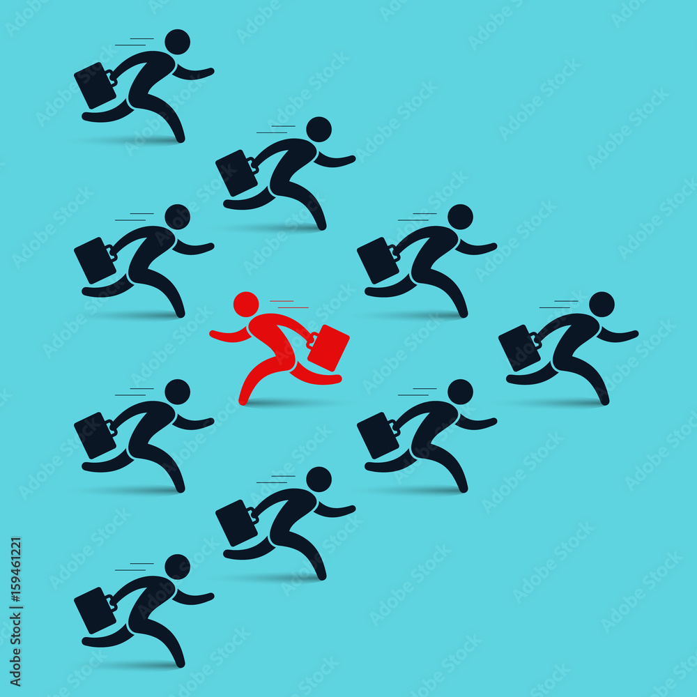 Think different business concept, unique man going to opposite direction. Vector run illustration Think different business concept, unique man going to opposite direction. Vector run illustration